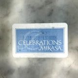 Label on Vintage Mikasa Celebrations Crystal Diamond Sparkle Collection Square Bowl 10" Bowl tag