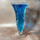 Vintage Bohemian Crystal Vase With Star of David Pinwheel blue 2