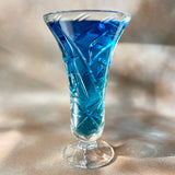 Vintage Bohemian Crystal Vase With Floral Accents blue