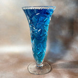 Vintage Bohemian Crystal Vase With Star of David Pinwheel blue