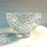 Clear glass bowl with diamond pattern on a marble surface Vintage Brussels Bowl by Crystal Clear Industries