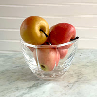 Clear glass bowl with red and yellow apples on a marble surface Vintage Tiffany Bowl - New York City Skyline
