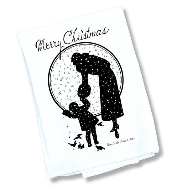 The Vintage Mother and Son Christmas Tea Towel